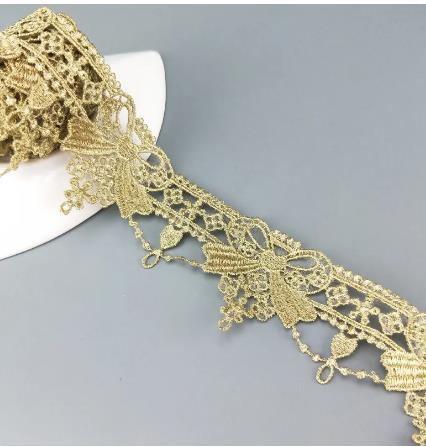 2 yards Width 5CM sewn gold lace trim DIY Christmas garment accessories macrame embroidery lace free ship JDB65