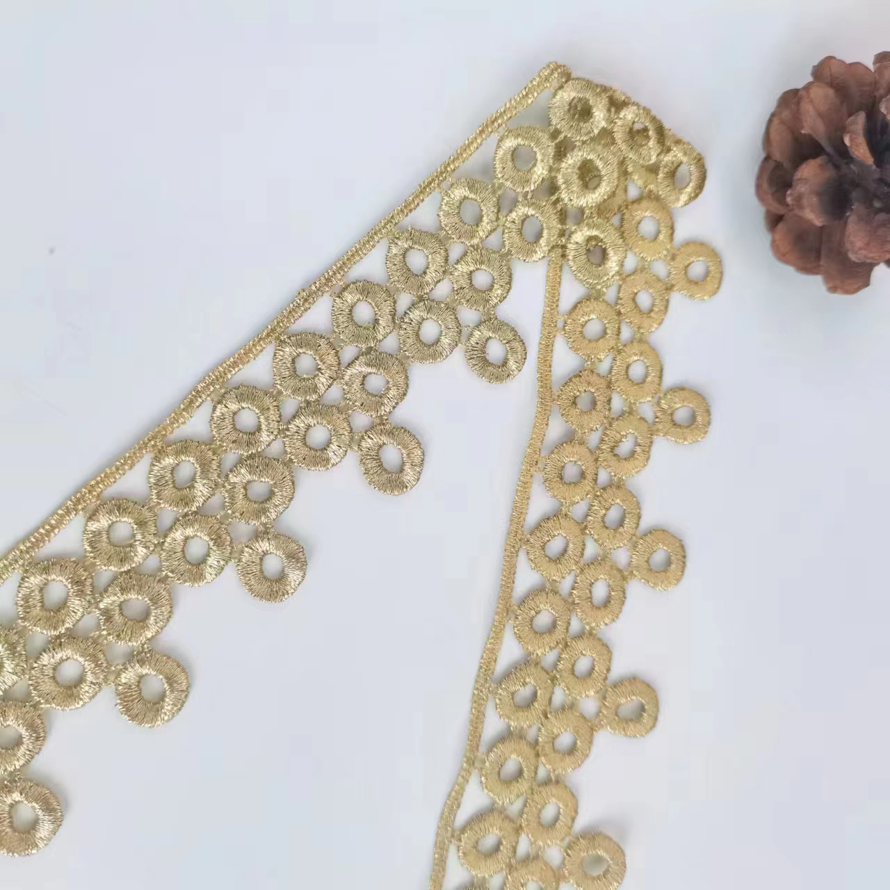 3 Yards 3.8cm Beautiful Mesh gold LaceTrim Fabric circle of gear Embroidered Sewing Supplies DIY Ribbon JB16