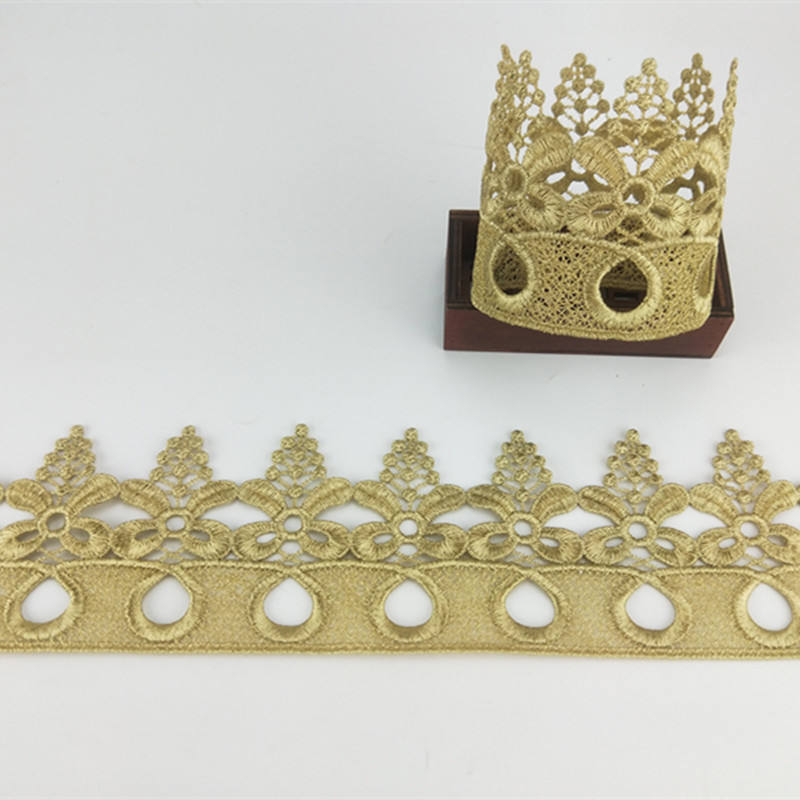 Width 850mm gold and silver Embroidery guipure Crown gear Lace trim Sewing on baby headwear Fabric JB80