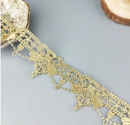 2 yards Width 5CM sewn gold lace trim DIY Christmas garment accessories macrame embroidery lace free ship JDB65