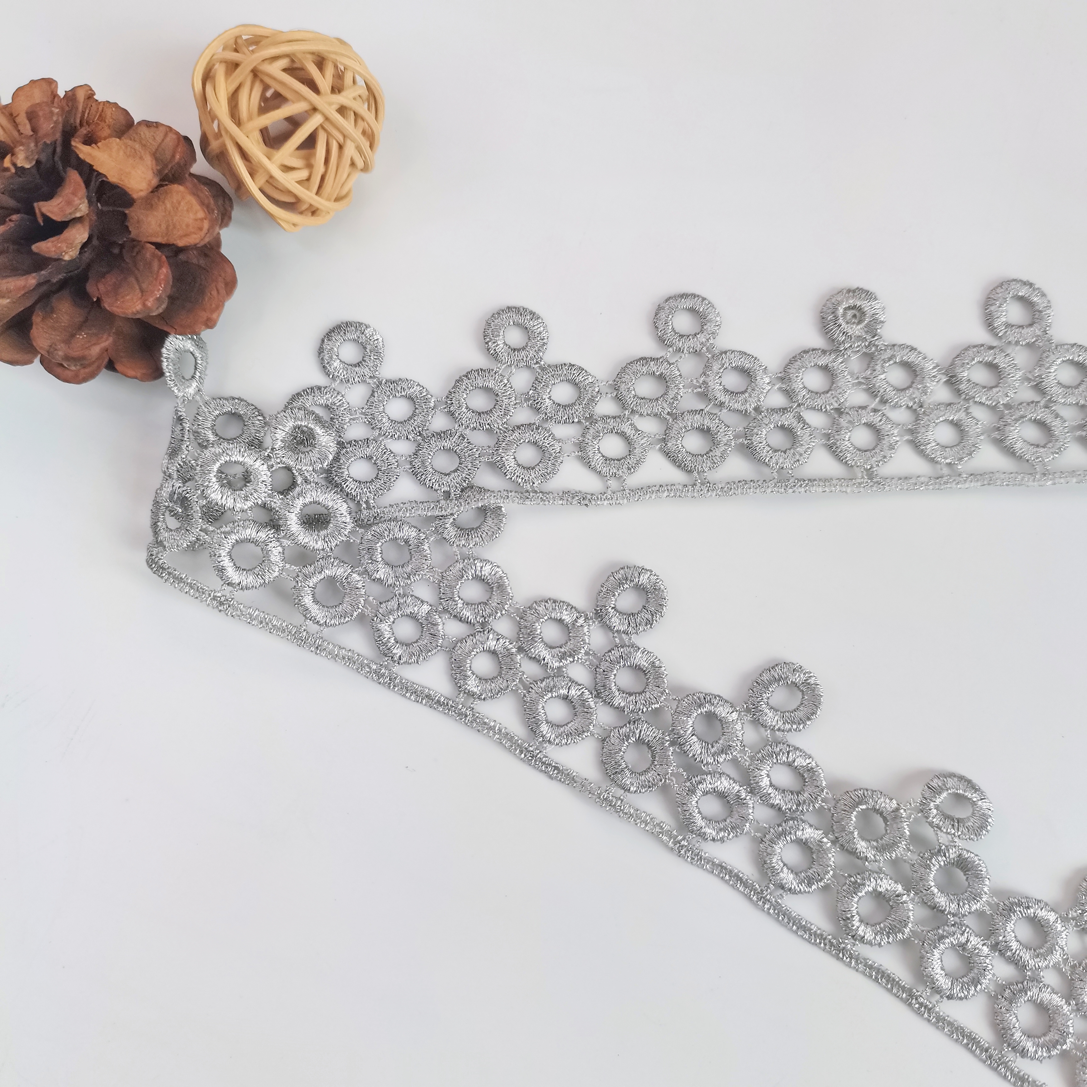 3 Yards 3.8cm Beautiful Mesh gold LaceTrim Fabric circle of gear Embroidered Sewing Supplies DIY Ribbon JB16