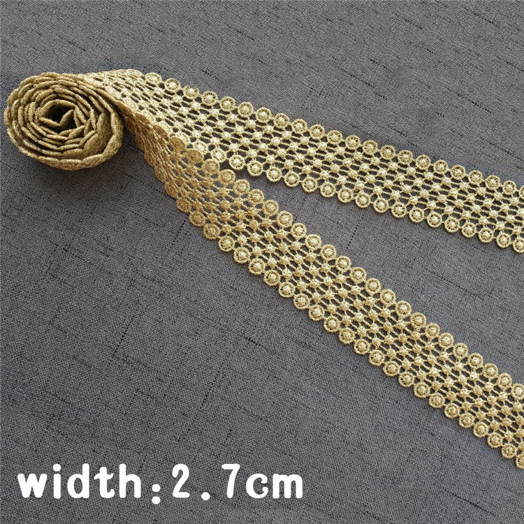 3 yards dot gold Venise Lace Fabric Sewing Edge Wedding Lace Trim DIY Garment Accessories Width 27mm JB17