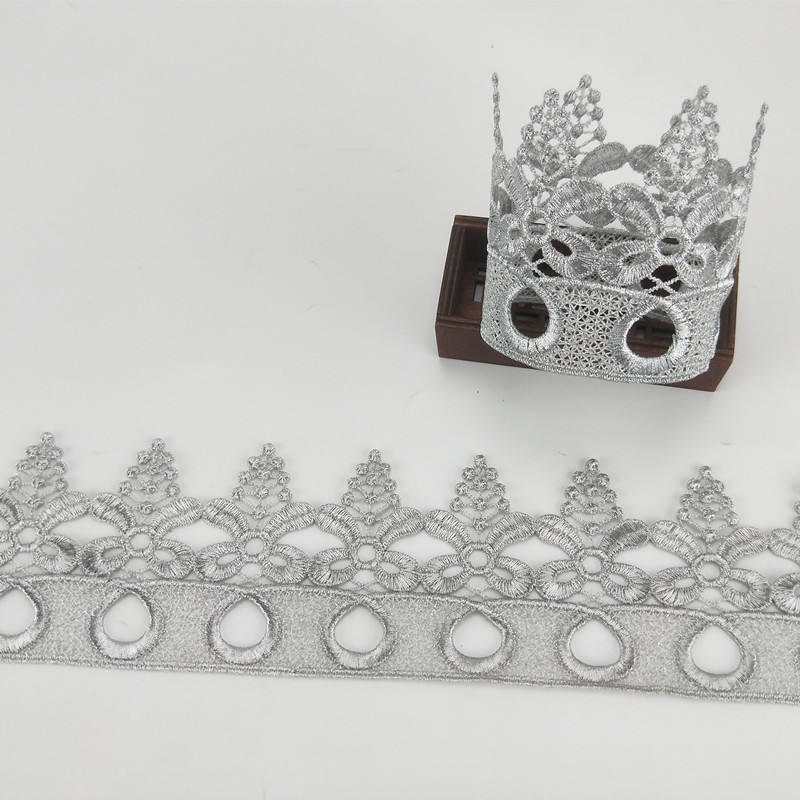 Width 850mm gold and silver Embroidery guipure Crown gear Lace trim Sewing on baby headwear Fabric JB80
