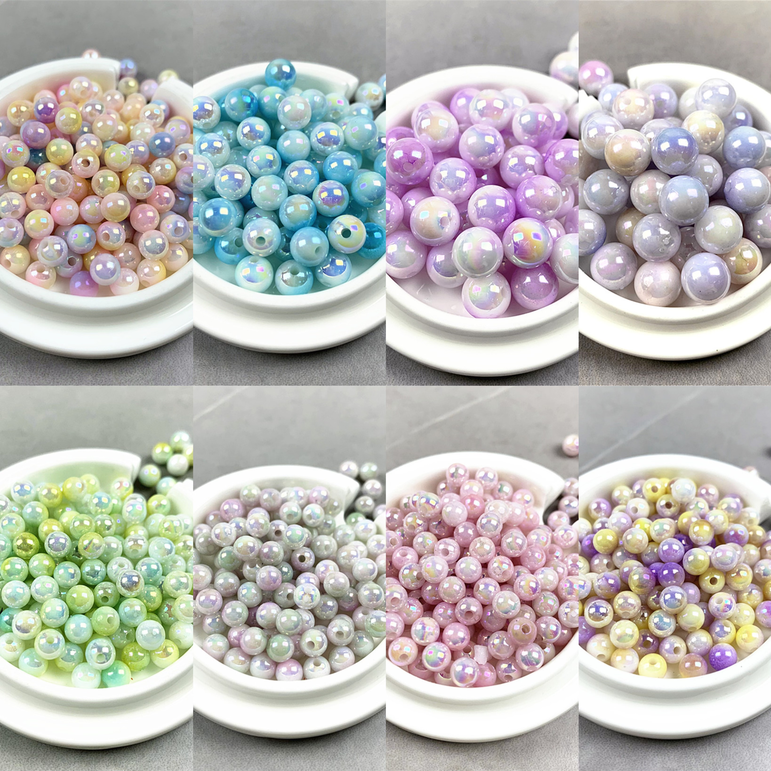 100pcs 6mm8mm10mm Colorful Phantom Gradient Pearl AB Bubble Beads DIY Straight Hole Loose Bead Jewelry Accessories Material ZZ01