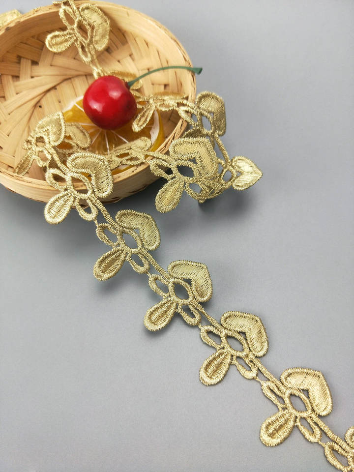 2 yards 3.8cm wide gold water soluble loveheart embroidery lace fabric lace necklace hair accessories lace trim JB97