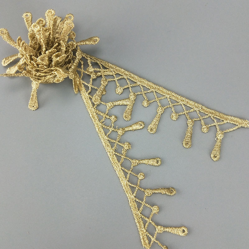 2 yards 3.3cm wide tassel gold water soluble embroidery lace fabric lace necklace hair accessories lace trim JB99