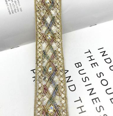 45mm Gold thread dai dress collar sleeve decorative lace DIY Sewing Accessories Ethnic Style Embroidery Ribbon Diamond Sequin Lace Ribbon ZB002
