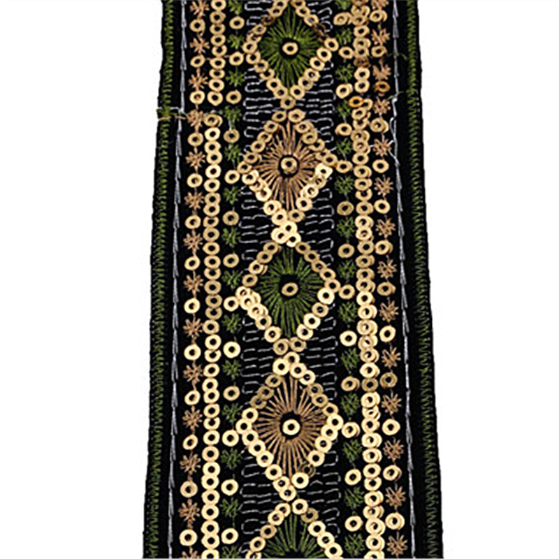 Gold sequin embroidered ribbon for African ethnic style lace trimming Exquisite cuffs and hem decoration National style embroidery lace ZB007