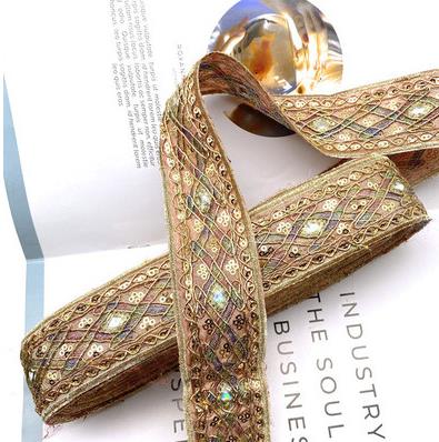 45mm Gold thread dai dress collar sleeve decorative lace DIY Sewing Accessories Ethnic Style Embroidery Ribbon Diamond Sequin Lace Ribbon ZB002