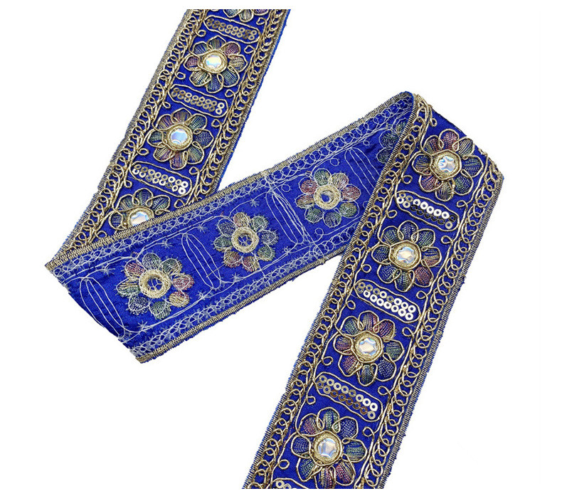 Width 4cm Ethnic Style lace ribbon Rhombus Sequins bar code Golden Corded embroidery lace trim for traditional costume cuff