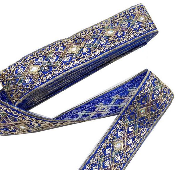 45mm Gold thread dai dress collar sleeve decorative lace DIY Sewing Accessories Ethnic Style Embroidery Ribbon Diamond Sequin Lace Ribbon ZB002