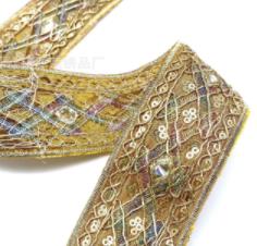 45mm Gold thread dai dress collar sleeve decorative lace DIY Sewing Accessories Ethnic Style Embroidery Ribbon Diamond Sequin Lace Ribbon ZB002