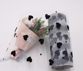 10yards  Diamond mesh peach heart flocking mesh roll DIY handmade birthday decoration clothing fabric   HX010