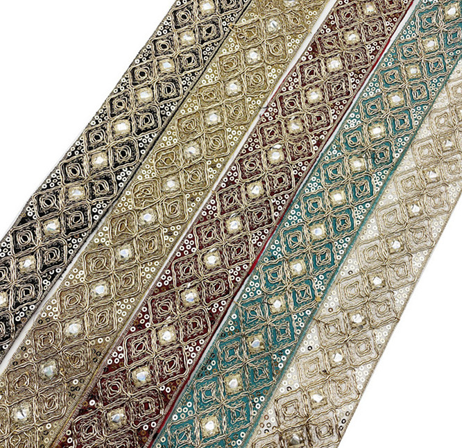 Laces Trims Braid Sequin Embroidery Ribbon Fabric DIY Exotic Decoration Wedding Clothes bar code, retro ethnic Han clothing shoes and skirt lace lace ZB008