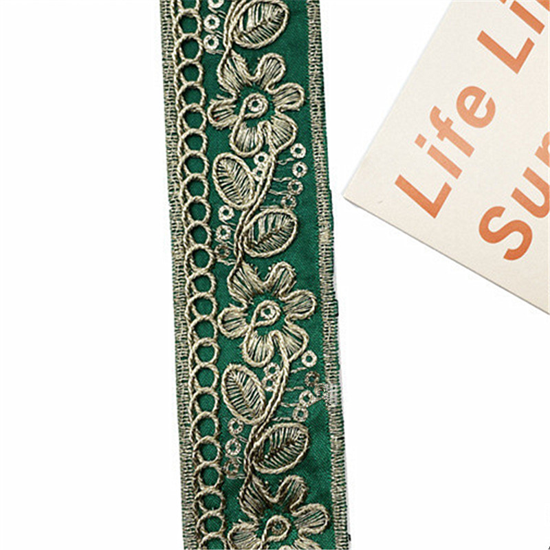 3cm bohemian style gold thread, national style embroidered sequin lace cuffs Jacquard Double-Sided Flower Embroidery Ribbon Recycled Jacquard Webbing ZB012
