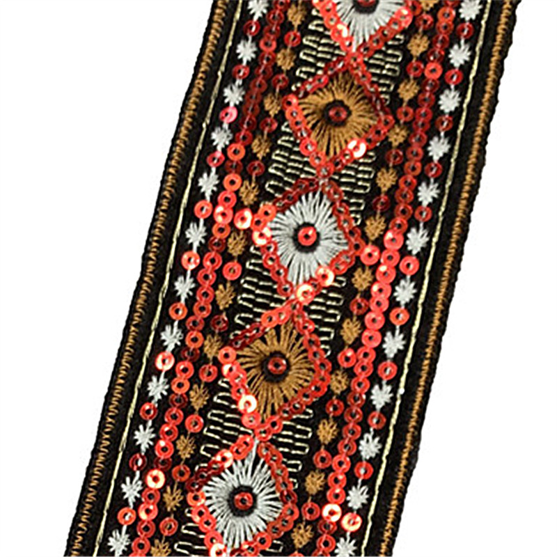 Gold sequin embroidered ribbon for African ethnic style lace trimming Exquisite cuffs and hem decoration National style embroidery lace ZB007