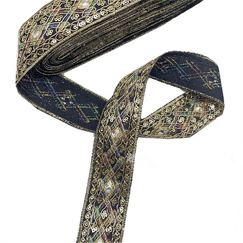 45mm Gold thread dai dress collar sleeve decorative lace DIY Sewing Accessories Ethnic Style Embroidery Ribbon Diamond Sequin Lace Ribbon ZB002