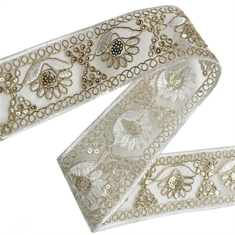 5mm wide Retro sequined lace trim for women's organza skirt edge braided with ethnic clothing accessories Flash embroidered mesh lace ZB003