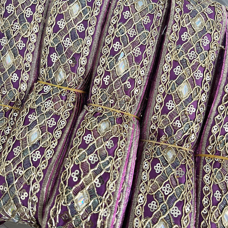 45mm Gold thread dai dress collar sleeve decorative lace DIY Sewing Accessories Ethnic Style Embroidery Ribbon Diamond Sequin Lace Ribbon ZB002