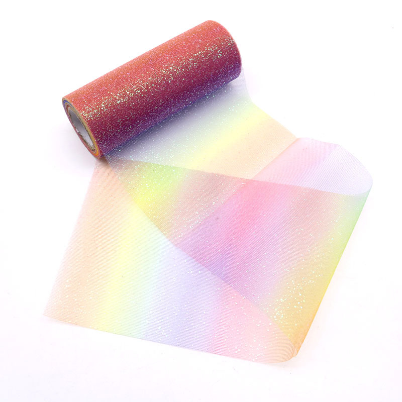 10YARDS   Rainbow Glitter Tulle Roll for Belt Bow Pet Ballet Sewing Fabric Birthday Ribbon Rainbow ombre fabric     HX015