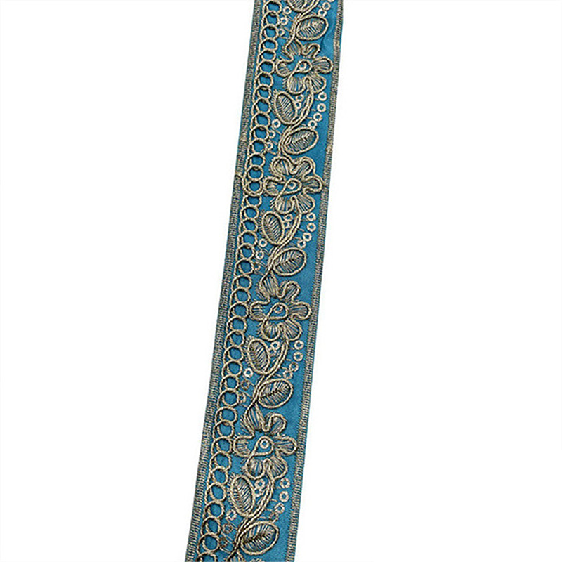 3cm bohemian style gold thread, national style embroidered sequin lace cuffs Jacquard Double-Sided Flower Embroidery Ribbon Recycled Jacquard Webbing ZB012