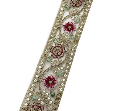 4CM gold strand embroidered sequin lace, bohemian jacquard ougen yarn hot-melt national lace accessories ZB001