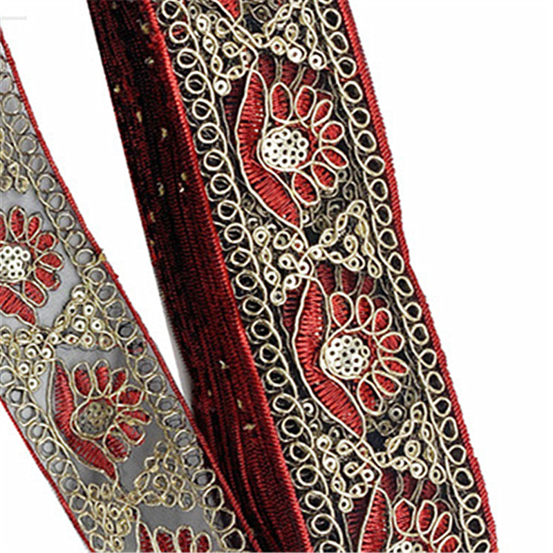 5mm wide Retro sequined lace trim for women's organza skirt edge braided with ethnic clothing accessories Flash embroidered mesh lace ZB003