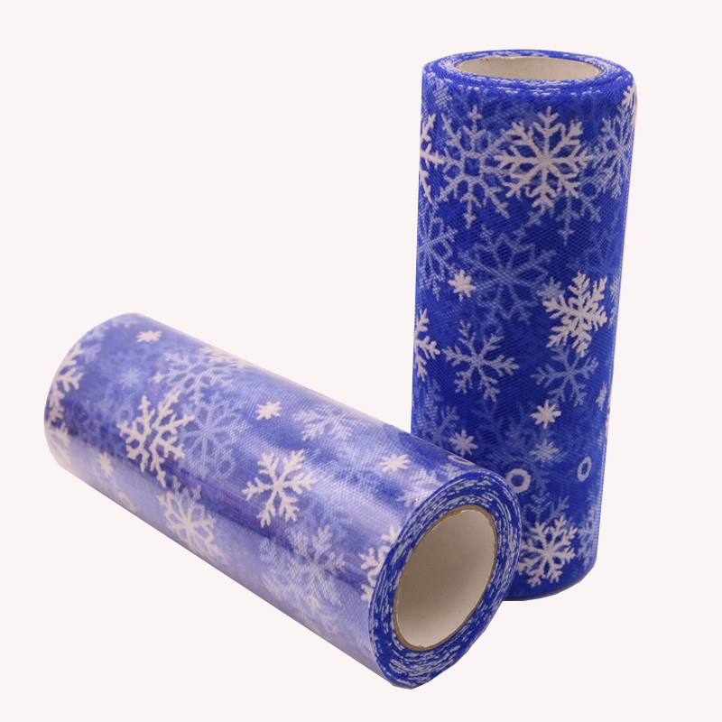 10y  Snowflake Wholesale Organza For Making Dress Tulle Fabric Glitter Costume Snowflake Printed Organza Fabric   HX013