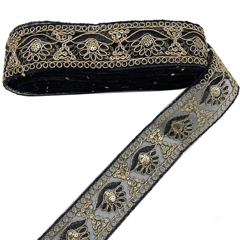 5mm wide Retro sequined lace trim for women's organza skirt edge braided with ethnic clothing accessories Flash embroidered mesh lace ZB003