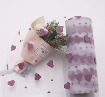 10yards  Diamond mesh peach heart flocking mesh roll DIY handmade birthday decoration clothing fabric   HX010