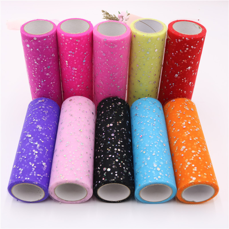 Glitter Sequin Tulle Roll 15cm Roll Fabric Spool Tutu Gift Wrap Baby Shower Wedding Decoration DIY Birthday Party Supplies  HX005