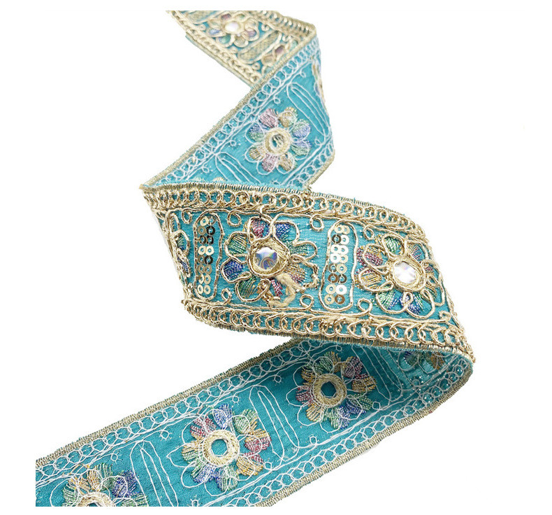Width 4cm Ethnic Style lace ribbon Rhombus Sequins bar code Golden Corded embroidery lace trim for traditional costume cuff