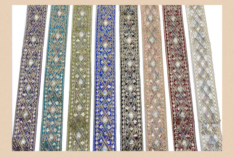 45mm Gold thread dai dress collar sleeve decorative lace DIY Sewing Accessories Ethnic Style Embroidery Ribbon Diamond Sequin Lace Ribbon ZB002