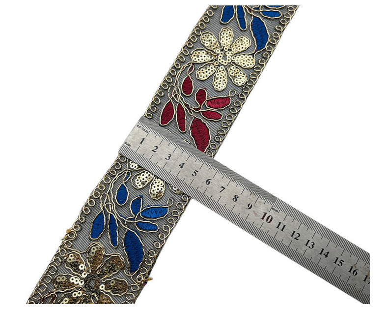 Golden sequins corded lace Ribbon Flowers embroidered colorful cuff lace trim bar code for clothing decoration ZB006