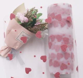 10yards  Diamond mesh peach heart flocking mesh roll DIY handmade birthday decoration clothing fabric   HX010