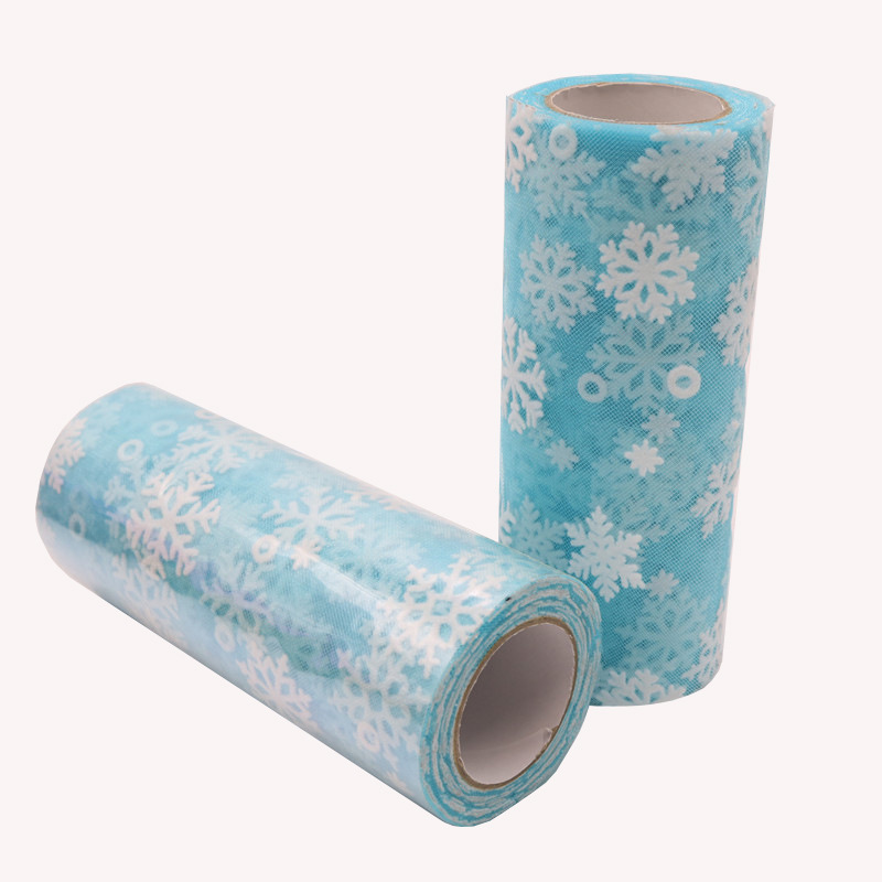 10y  Snowflake Wholesale Organza For Making Dress Tulle Fabric Glitter Costume Snowflake Printed Organza Fabric   HX013