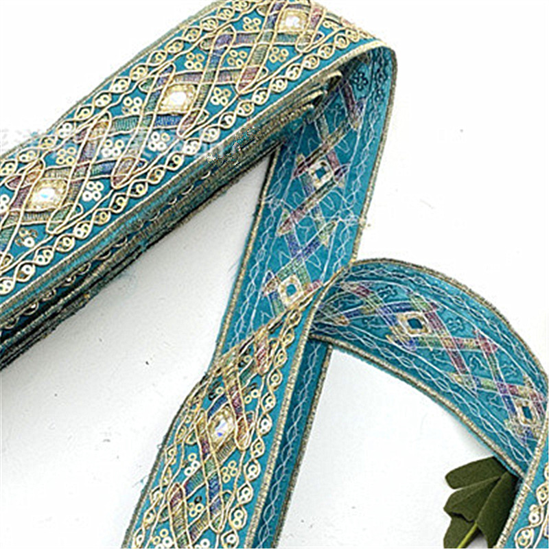 45mm Gold thread dai dress collar sleeve decorative lace DIY Sewing Accessories Ethnic Style Embroidery Ribbon Diamond Sequin Lace Ribbon ZB002
