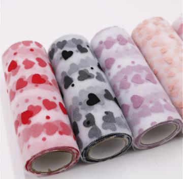 10yards  Diamond mesh peach heart flocking mesh roll DIY handmade birthday decoration clothing fabric   HX010