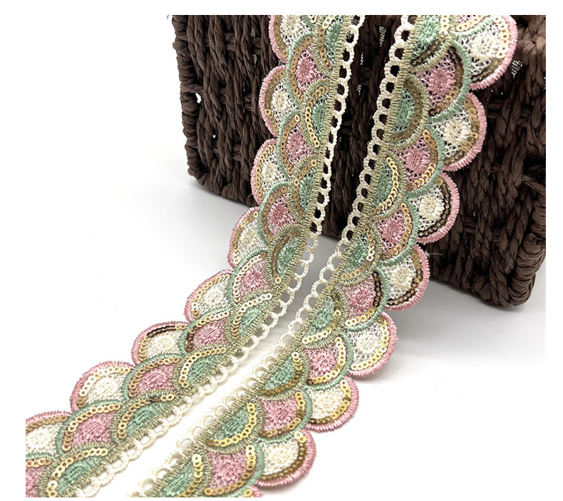 Exquisite water-soluble embroidered lace trimming gold thread sequin Accessory Ribbon colorful lace trim bar code for clothing decoration ZB009