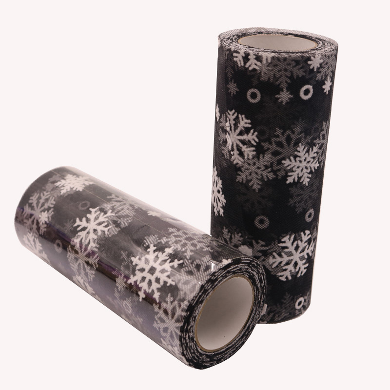 10y  Snowflake Wholesale Organza For Making Dress Tulle Fabric Glitter Costume Snowflake Printed Organza Fabric   HX013