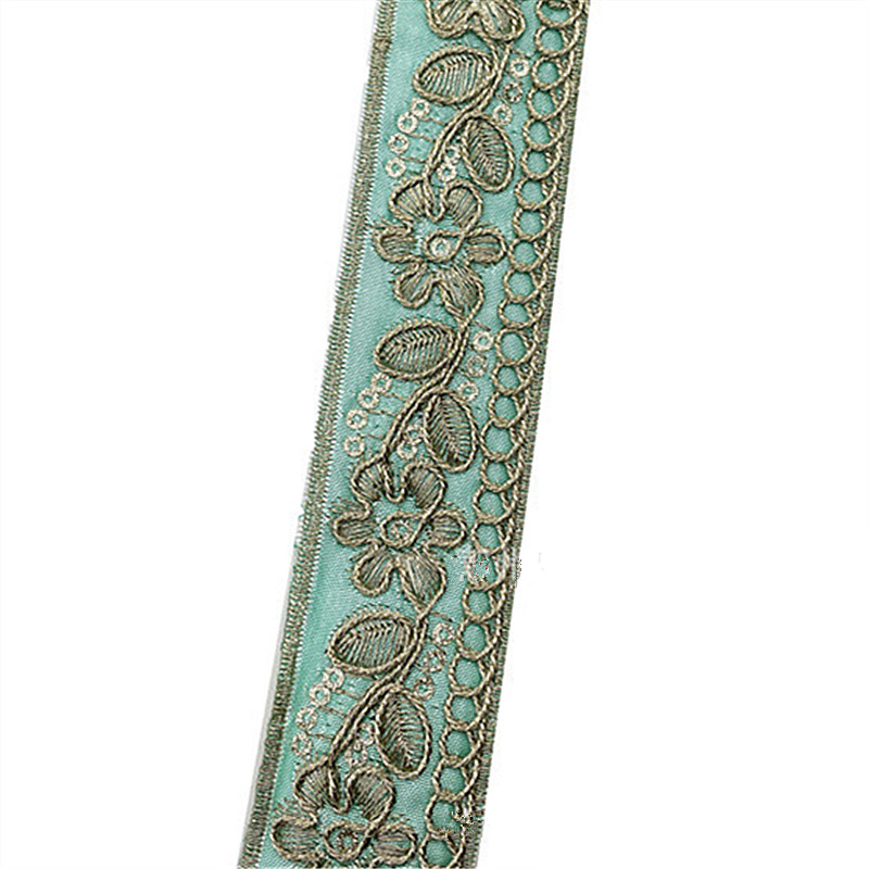 3cm bohemian style gold thread, national style embroidered sequin lace cuffs Jacquard Double-Sided Flower Embroidery Ribbon Recycled Jacquard Webbing ZB012