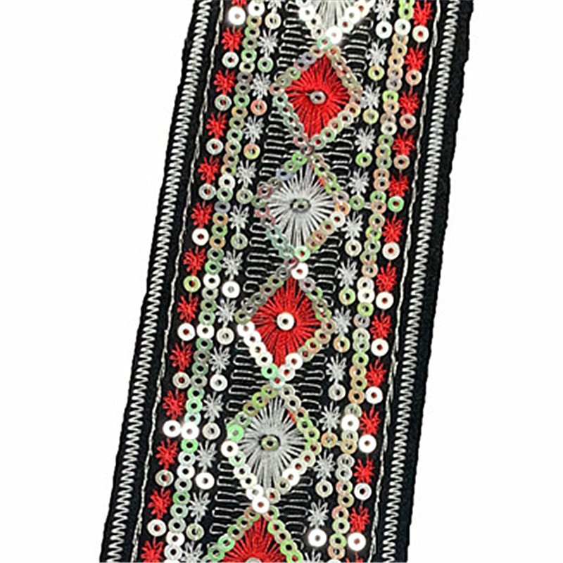 Gold sequin embroidered ribbon for African ethnic style lace trimming Exquisite cuffs and hem decoration National style embroidery lace ZB007