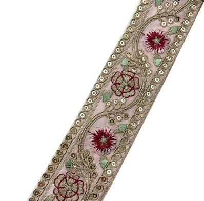 4CM gold strand embroidered sequin lace, bohemian jacquard ougen yarn hot-melt national lace accessories ZB001