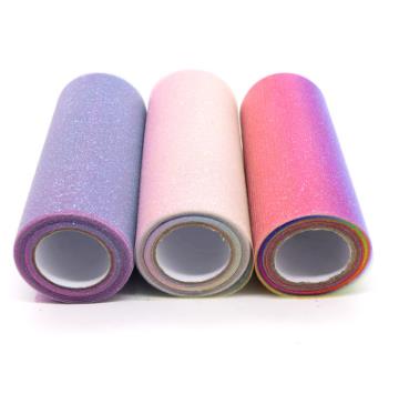 10YARDS   Rainbow Glitter Tulle Roll for Belt Bow Pet Ballet Sewing Fabric Birthday Ribbon Rainbow ombre fabric     HX015