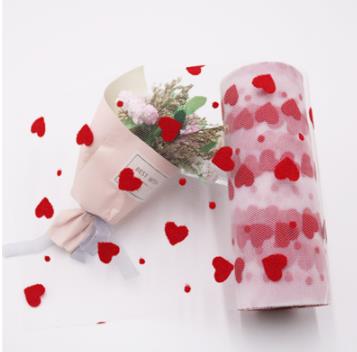 10yards  Diamond mesh peach heart flocking mesh roll DIY handmade birthday decoration clothing fabric   HX010