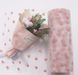 10yards  Diamond mesh peach heart flocking mesh roll DIY handmade birthday decoration clothing fabric   HX010