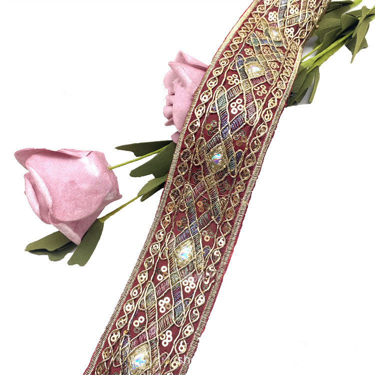 45mm Gold thread dai dress collar sleeve decorative lace DIY Sewing Accessories Ethnic Style Embroidery Ribbon Diamond Sequin Lace Ribbon ZB002