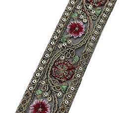 4CM gold strand embroidered sequin lace, bohemian jacquard ougen yarn hot-melt national lace accessories ZB001