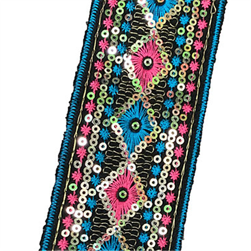 Gold sequin embroidered ribbon for African ethnic style lace trimming Exquisite cuffs and hem decoration National style embroidery lace ZB007