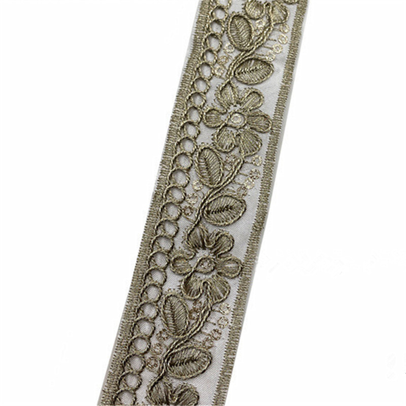 3cm bohemian style gold thread, national style embroidered sequin lace cuffs Jacquard Double-Sided Flower Embroidery Ribbon Recycled Jacquard Webbing ZB012